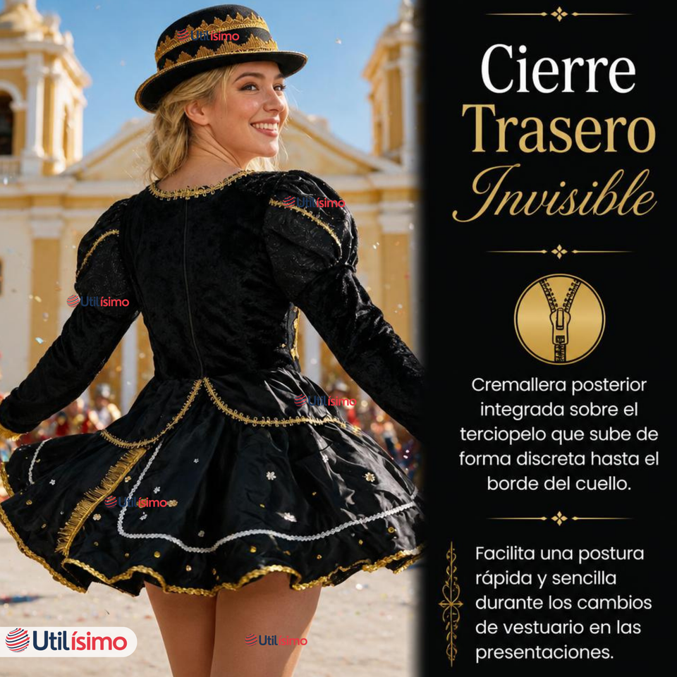 Traje Caporal Típico Completo Con Sombrero Negro Mujer Fiestas Patrias