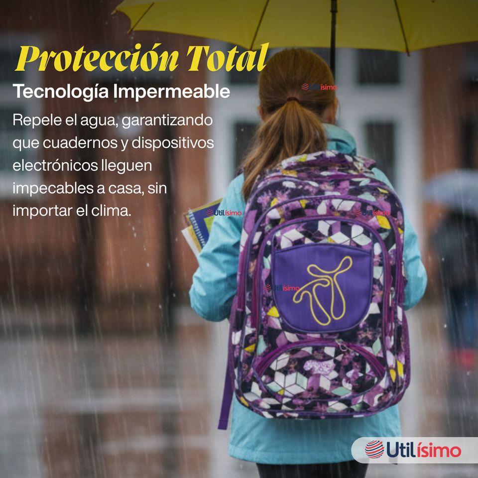 Mochila Escolar Bolso Con Estuche 43Cm Tela Oxford Niña Beautiful Flowers