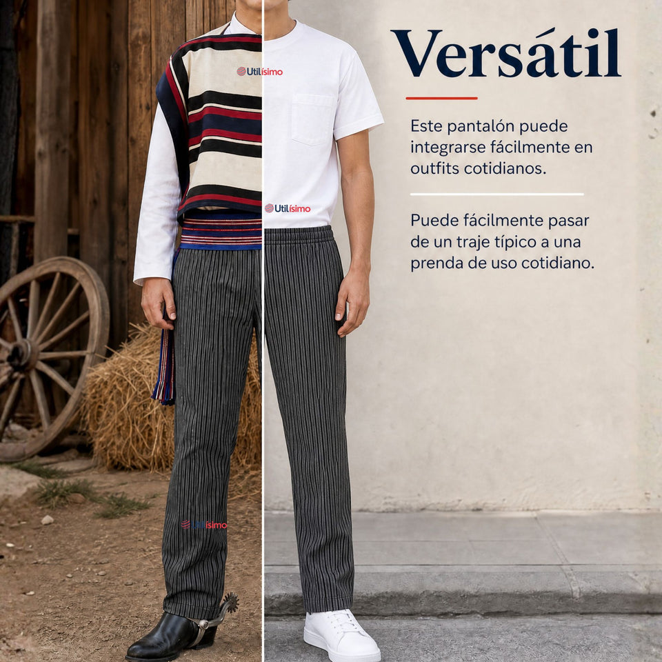 Pantalón Huaso Gris Diseño Líneas Juvenil Vestuario Típico Fiestas Patrias