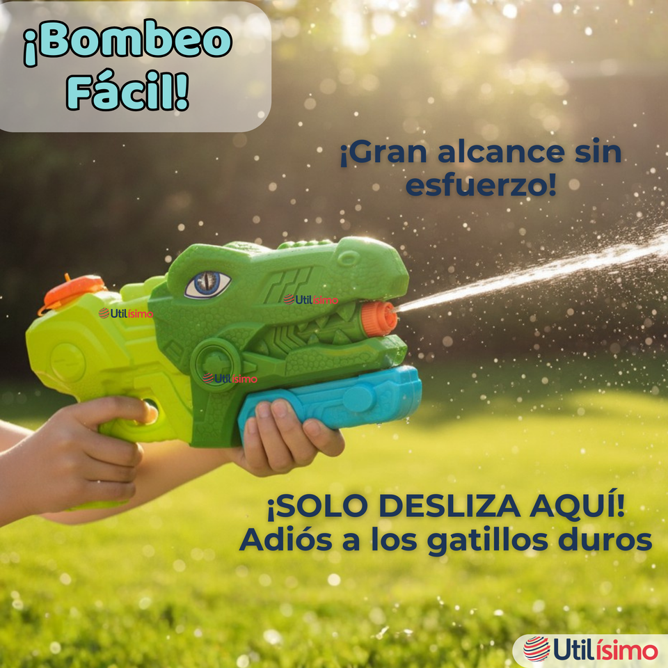 Pack 2 Pistolas Lanza Agua Dinosaurio Color Verde Juguete 30cm Niño