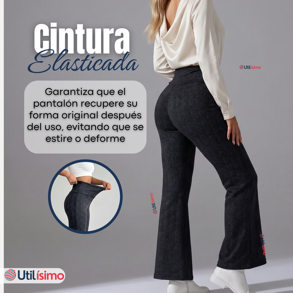 Calza Polar Con Chiporro Palazzo Mujer Elasticada Térmica Negro Jeans