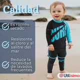 Traje de Baño Manga Larga Pantalón Largo Pantalón Corto 3 Piezas Corte Split Niño 3 a 11 años Black Surf