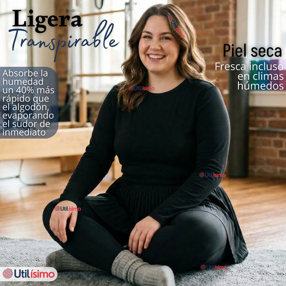 Pack 6 Camisetas Poleras Bambú Primera Capa Negro Manga Larga Mujer