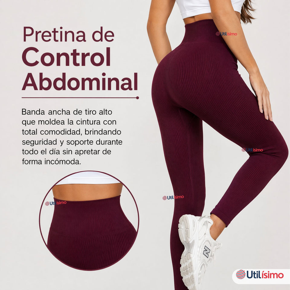 Calza Acanalada Cotelé Polar Con Chiporro Térmica Mujer Elásticada Burdeo