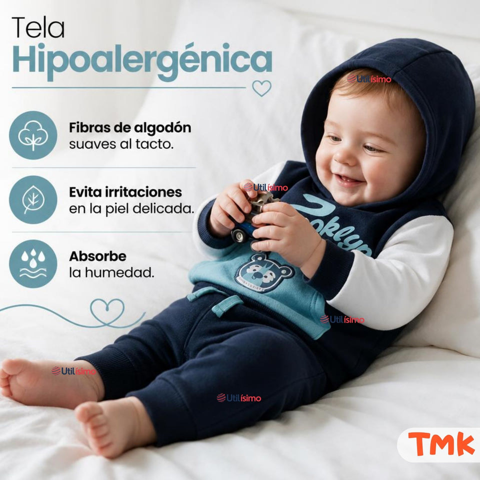 Conjunto 2 Piezas Polerón y Buzo 100% Algodón Tedmimak Bebé Niño Brooklyn