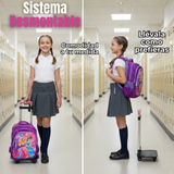 Mochila Escolar Con Ruedas + Estuche + Lonchera Poliéster Princesas Niña