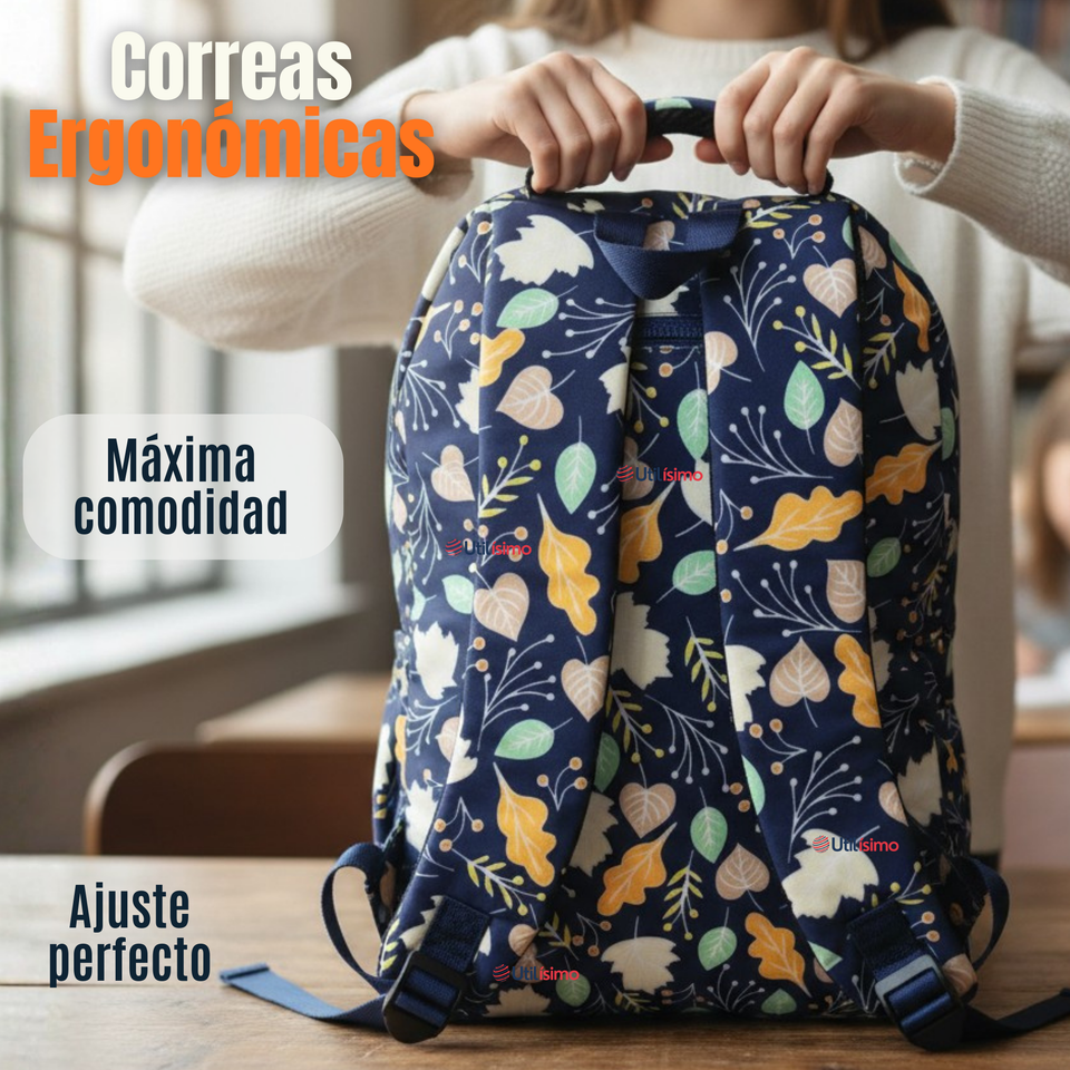 Mochila Escolar Con Estuche 46cm Poliéster Impermeable Niña Juvenil