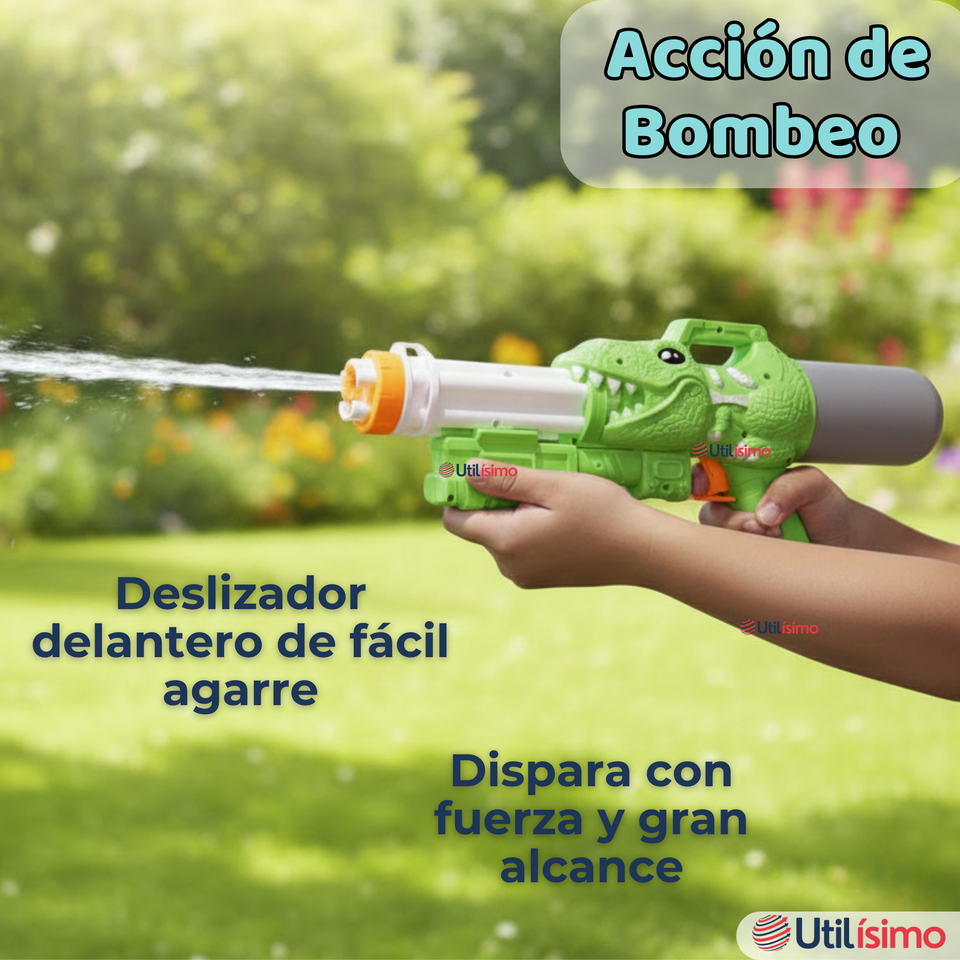 Pistola Lanza Agua Dinosaurio Color Verde Juguete 40cm Niño