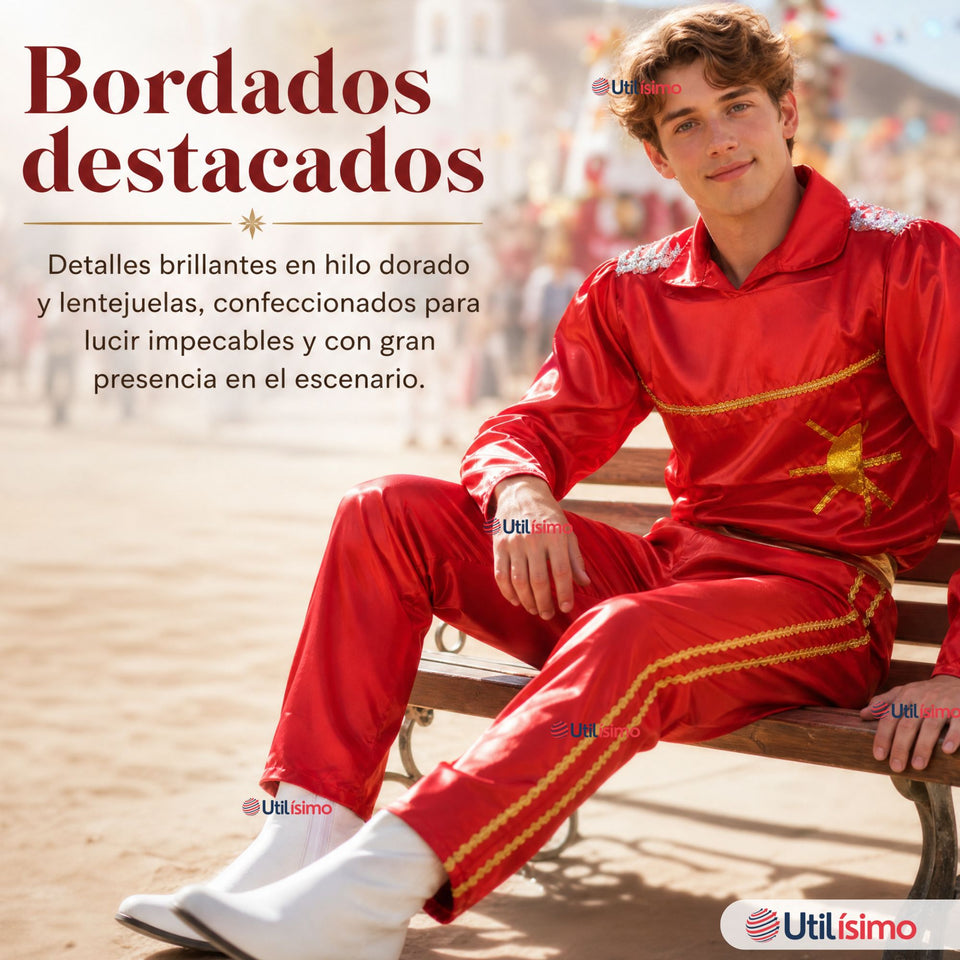 Traje Típico Caporal Rojo Danza Tradicional Fiestas Patrias