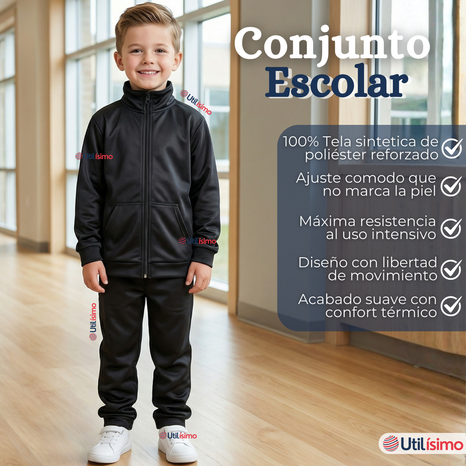 Pack 2 Conjuntos Escolares Buzo Pantalón Y Polerón Tela Sintética Unisex Niños Azul 3 a 16 años