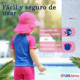 Traje De Baño Manga Corta Pantalón Con Gorro 3 Piezas Bebé Niña Marine Adventure