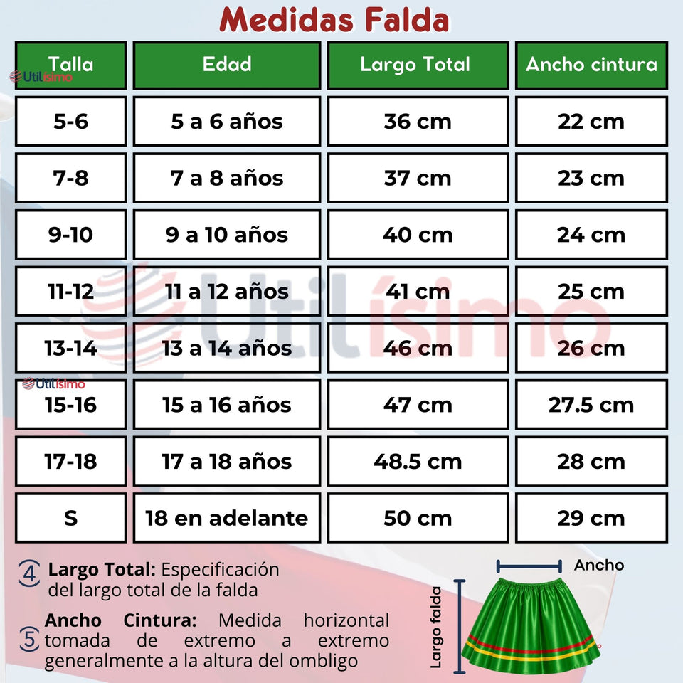 Traje Nortino Niña 3 Piezas Verde Baile Típico Fiestas Patrias