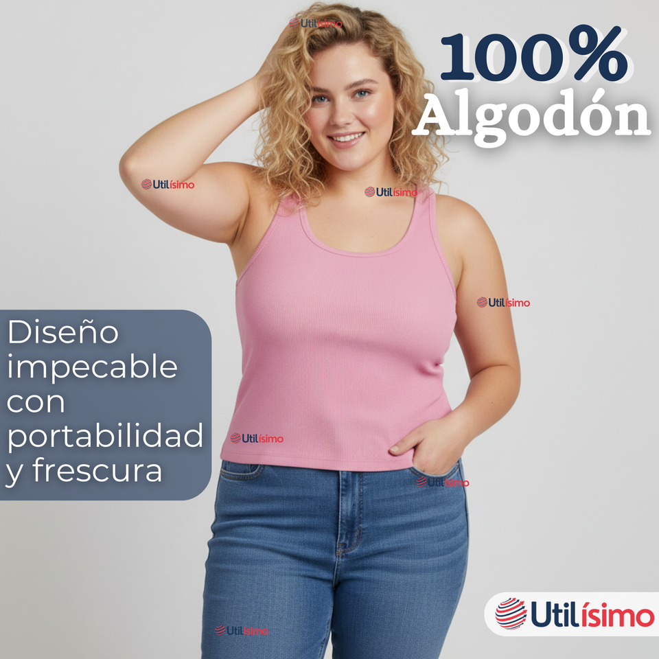 Pack 6 Camisetas Poleras 100% Algodón Básicas Lisa Con Espalda Cruzada Mujer Colores Surtidos Peto