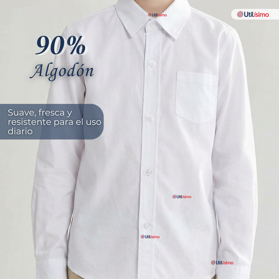 Pack 3 Camisas Colegio Escolar Manga Larga Niños y Juvenil