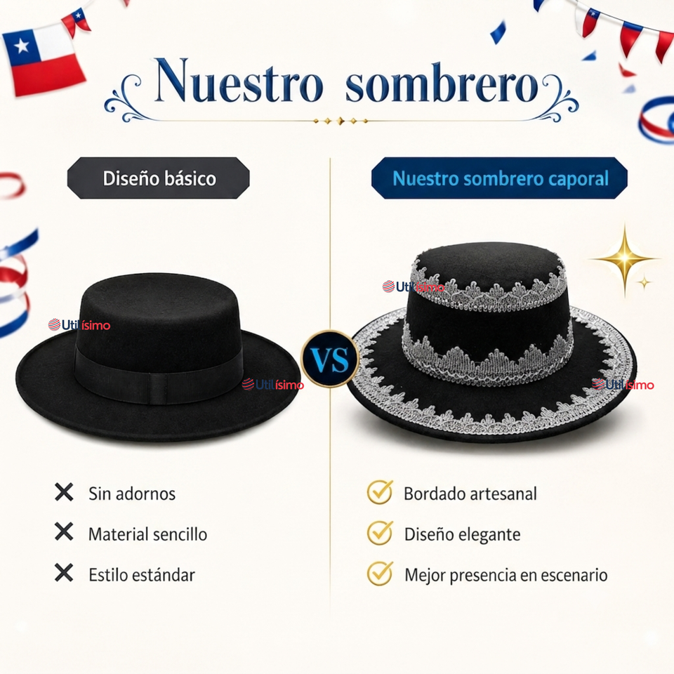 Sombrero Gorro Caporal Hombre Fiestas Patrias Negro Baile Típico