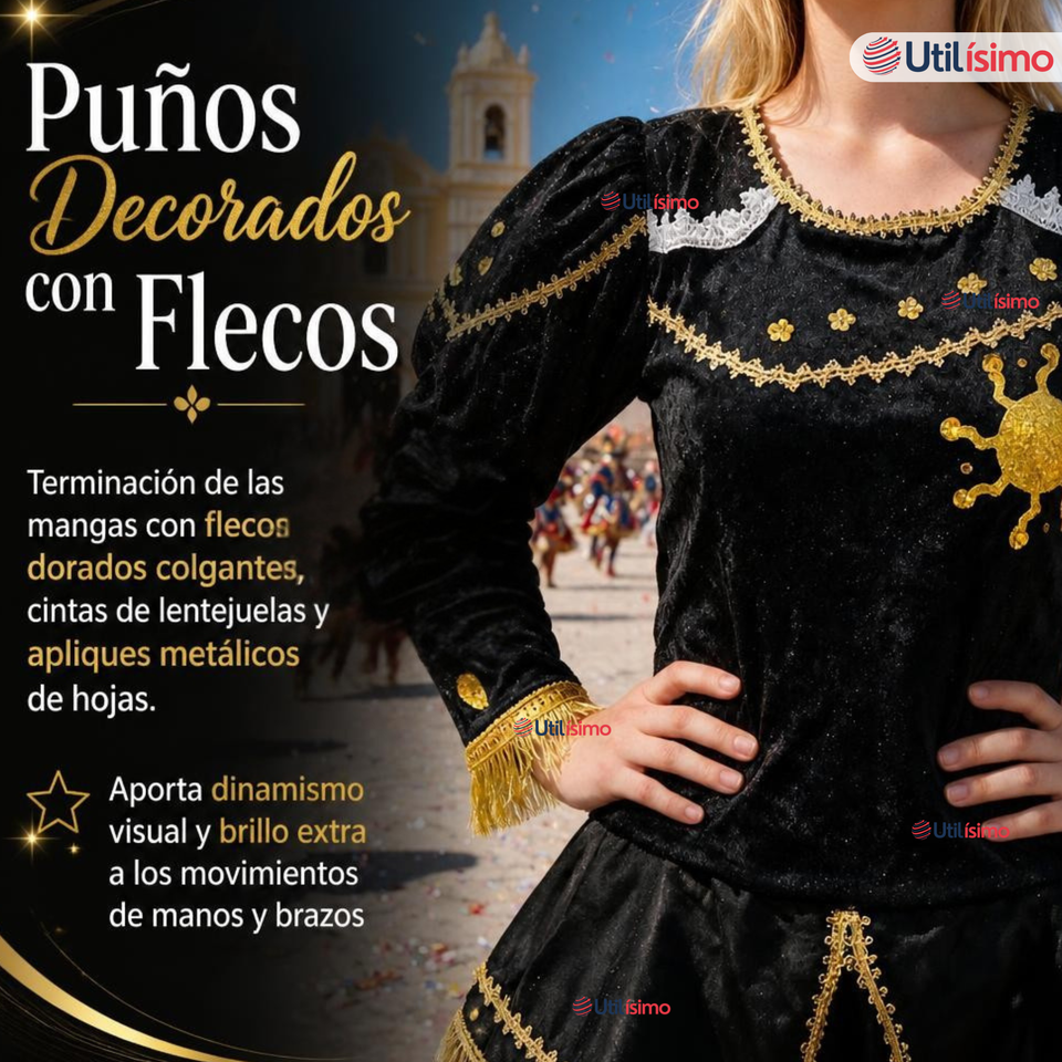 Traje Caporal Típico 2 Piezas Negro Mujer Fiestas Patrias