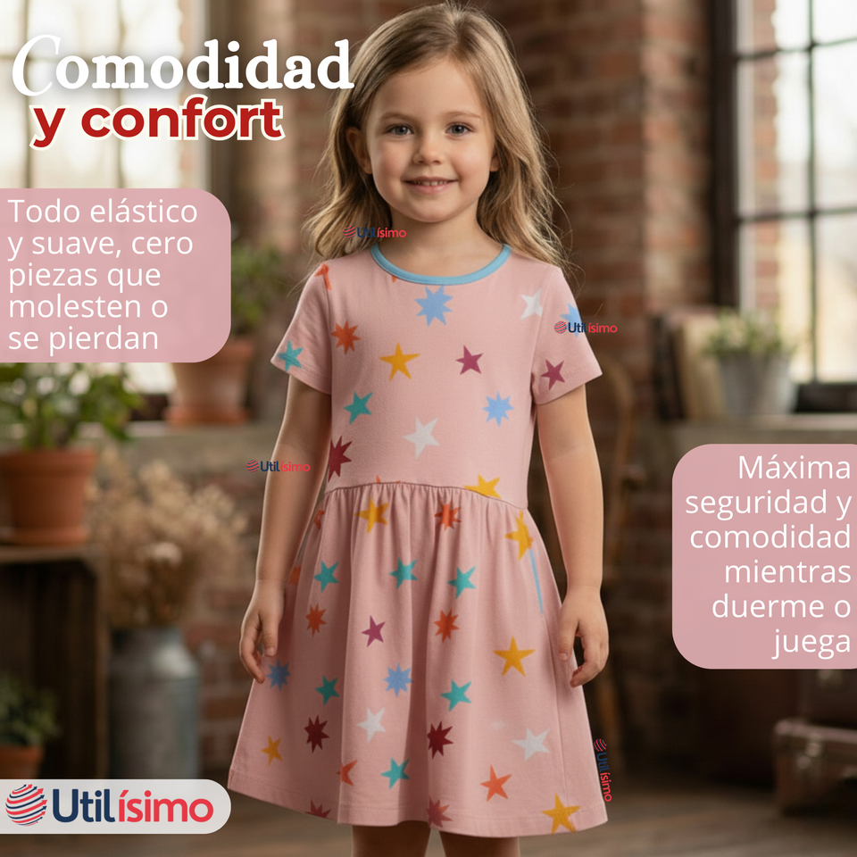 Vestido Manga Corta Estrellas Algodón Niña
