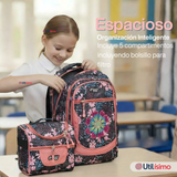 Mochila Bolso Escolar + Estuche + Lonchera 45Cm Niña Tela Oxford Night Blossom