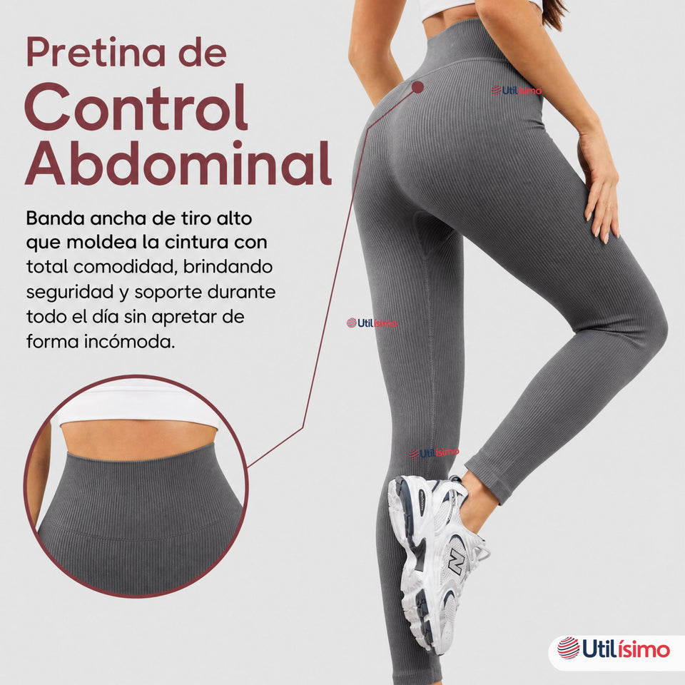 Calza Acanalada Cotelé Polar Con Chiporro Térmica Mujer Elásticada Gris Melange