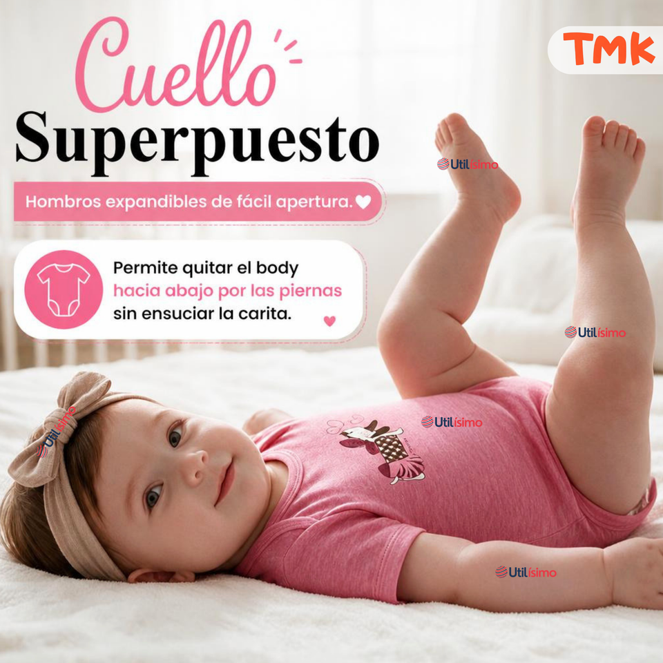 Pack 5 Bodys Manga Corta %100 Algodón Tedmimak Niña Sweet Girl