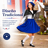 Traje Chilote Niña Azul Fiestas Patrias Con Polera 4 Piezas Tradicional Chilota