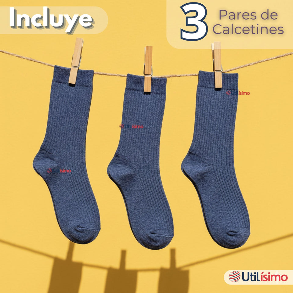 Pack 3 Calcetínes Escolares Corto Algodón Azul Niño Juvenil