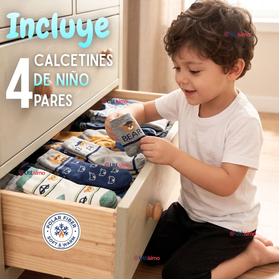 Pack 4 Pares Calcetines Toalla Niño Suaves Cálidos Invierno