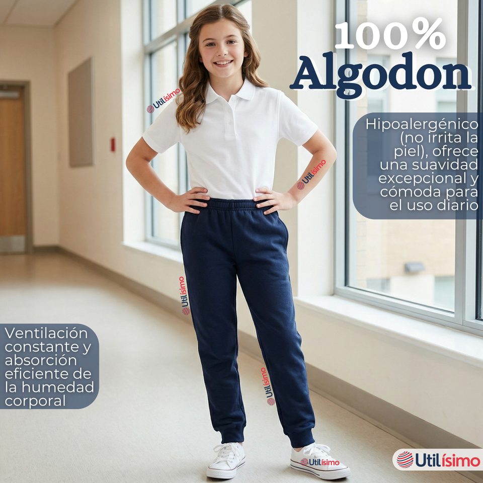 Pack 3 Buzos Pantalones Escolares Niños Unisex 100% Algodón Azul Bota Acanalada 3 a 16 años