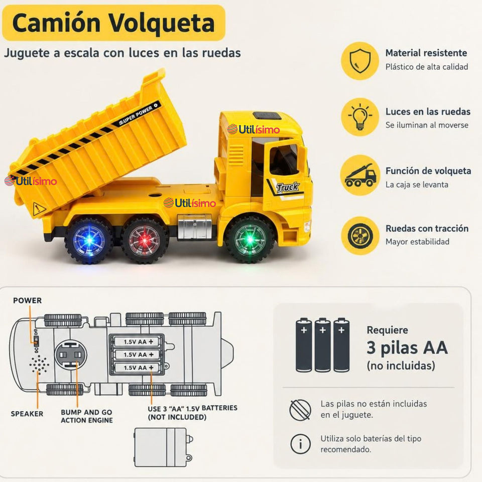 Camión Tolva Juguete Infantil Camión De Luces y Sonidos Interactivo Niño