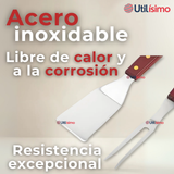 Kit Parrillero 3 Piezas Pinza Espátula Tenedor Para Asados Mango Madera Acero Inoxidable