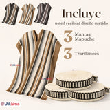 Pack 3 Ponchos Mantas Mapuche Con Trarilonco Juvenil Fiestas Patrias