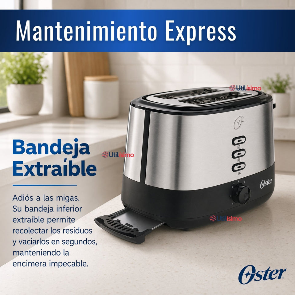 Tostador Oster® 2 rebanadas en acero inoxidable TSSTTR500 800W