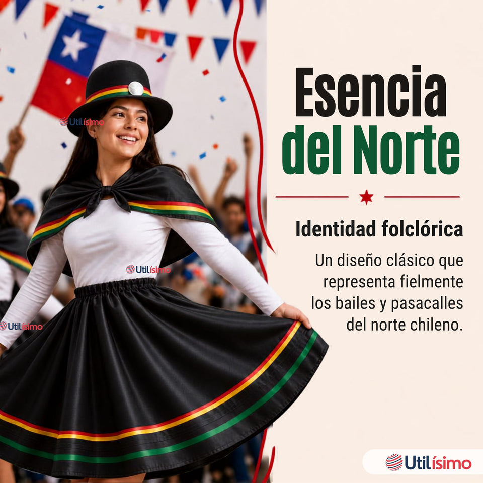 Traje Nortino Juvenil Con Polera 4 Piezas Negro Baile Típico Fiestas Patrias