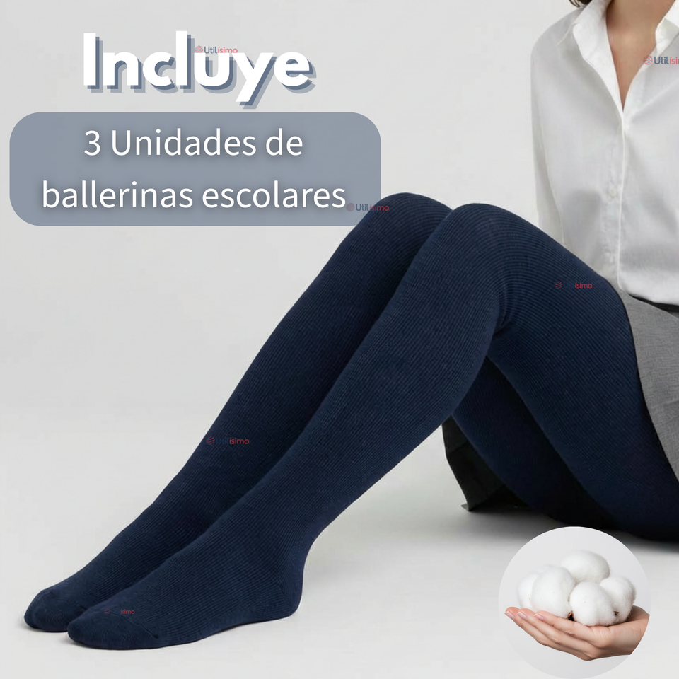 Pack 3 Panty Ballerinas Elasticadas Escolares Niña Algodón Azul