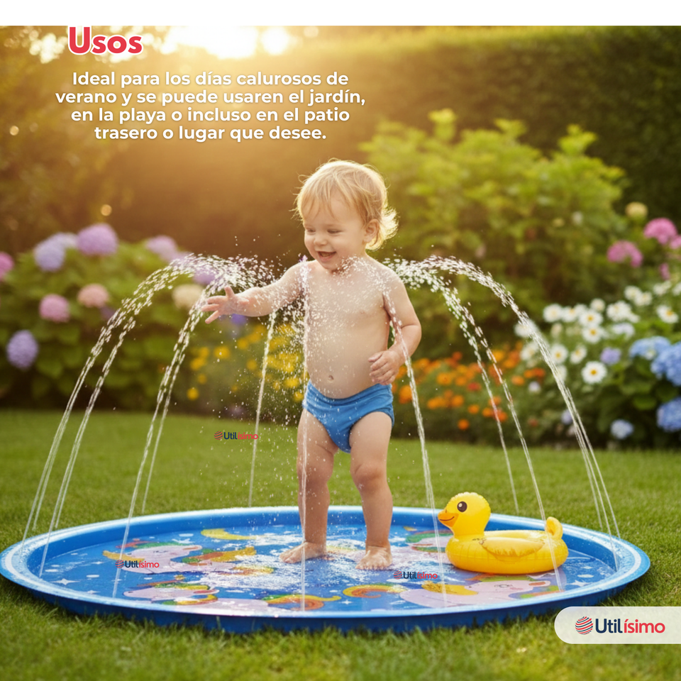 Alfombra Piscina Agua Rociador Para Niño Color Azul 100 cm