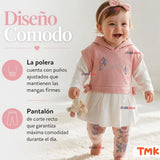 Conjunto 2 Piezas Polerón con Capucha y Pantalón 100% Algodón Bebé Niña Tedmimak Sweet flowers