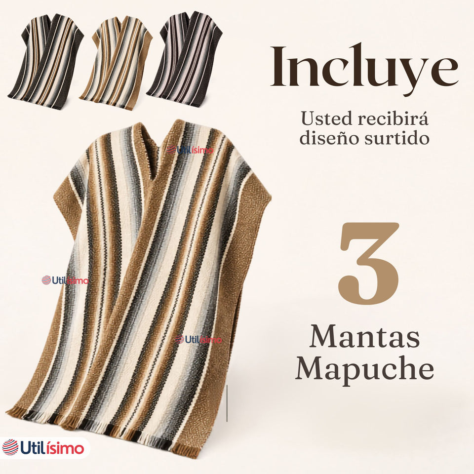 Pack 3 Poncho Manta Mapuche Niño Fiestas Patrias
