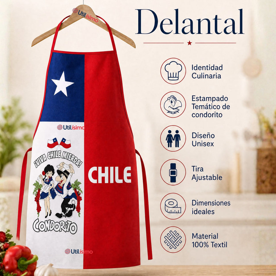 Delantal Pechera Condorito Bandera Chile Fiestas Patrias