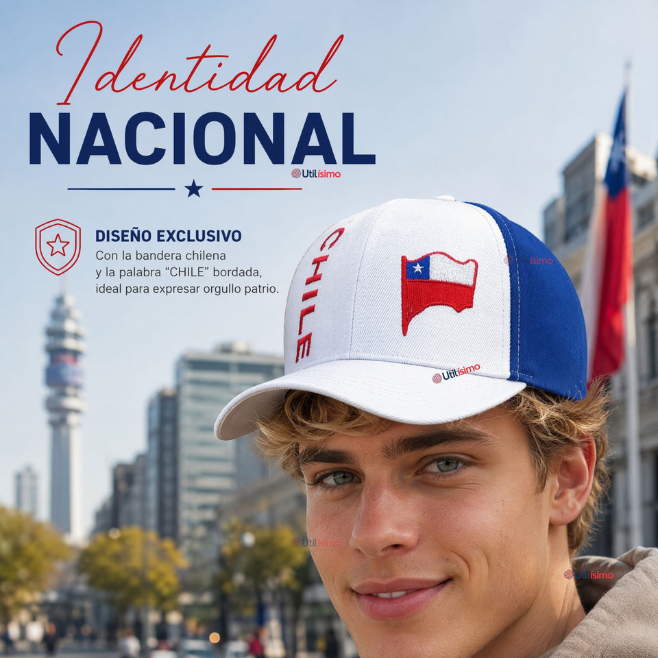 Jockey Gorro Hombre Bandera De Chile Bordado Tricolor