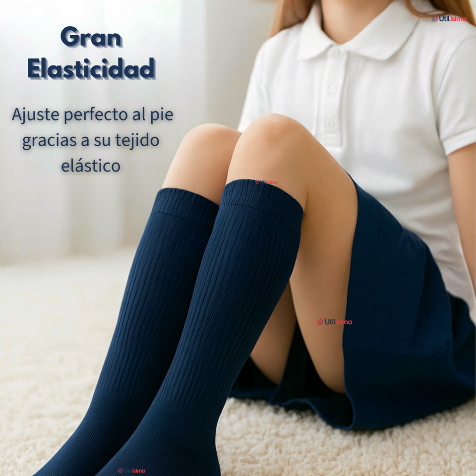 Calcetín Escolar Largo Acrílico Azul Niñas