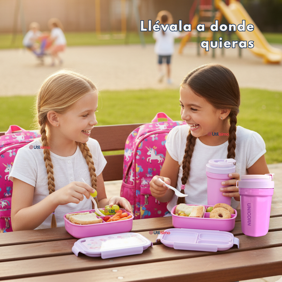 Set Fiambrera Tupper + Vaso Para Niños y Niñas Colores Varios Infantiles