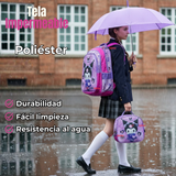 Mochila Kuromi Escolar Con Ruedas + Estuche + Lonchera Desmontable Poliéster Lila Niña