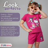 Conjunto Sanrio 100% Algodón Polera Pantalón Corto Niña Kuromi Hello Kitty My Melody