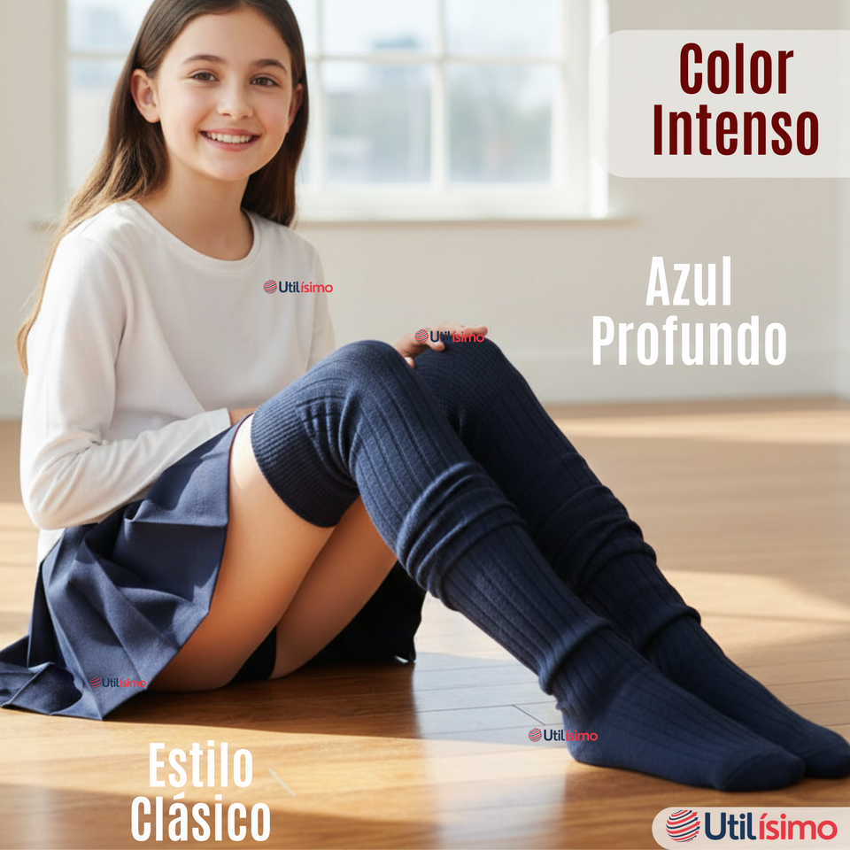 Pack 3 Bucaneras Escolares Calcetines Acrílico Azul Premium Niña y Juvenil