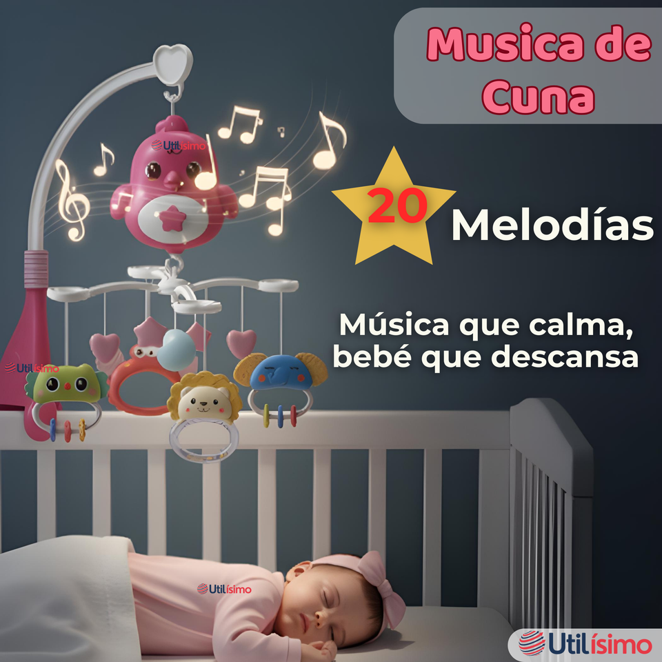 Móvil Giratorio Musical Proyector Bebé Niña Rosado