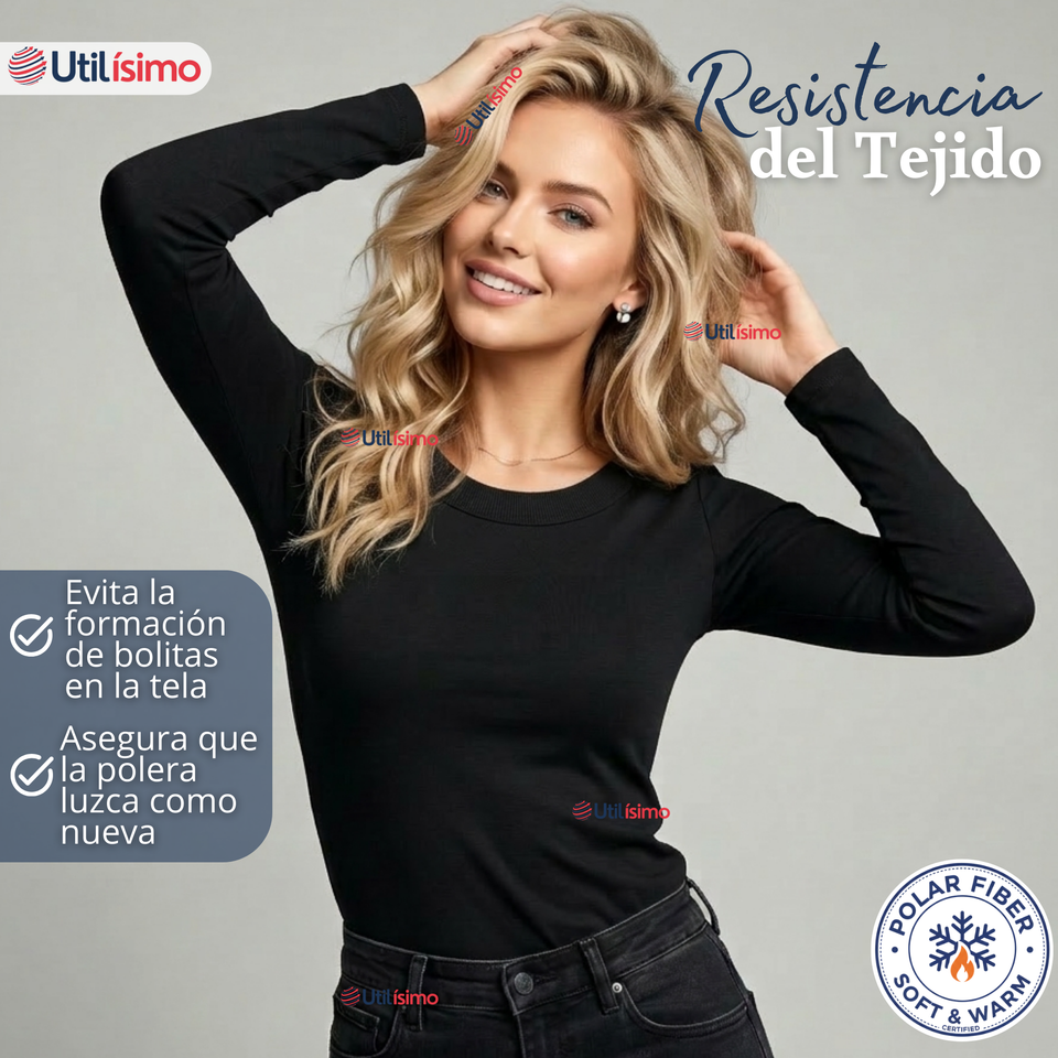 Camiseta Polera Polar Primera Capa Negro Manga Larga Mujer