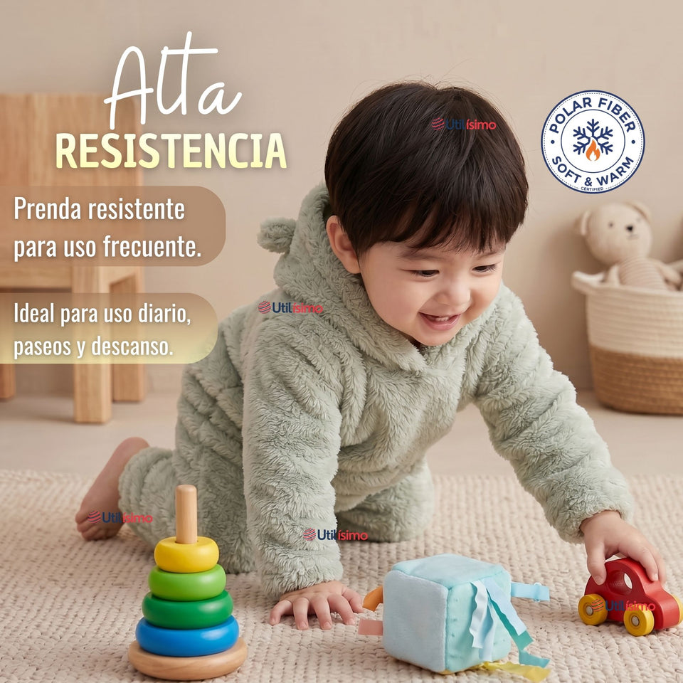 Buzo Polerón Conjunto Polar Niño Con Capucha Unicolor Verde Claro