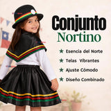 Traje Nortino Niña 3 piezas Negro Baile Típico Fiestas Patrias