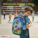 Mochila Escolar Bolso Con Efecto 3D Estuche + Lonchera 40Cm Tela Oxford Niño Skate Hero