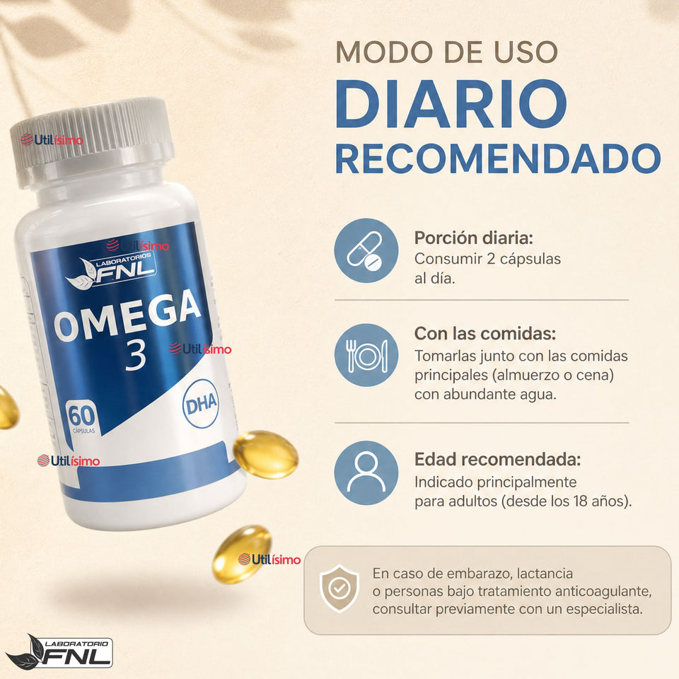Omega 3 FNL 60 Capsulas Aceite De Pescado + Dha + Epa Sin Sabor